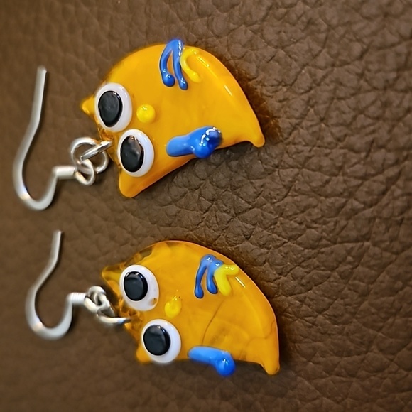 3/$30 Whimsical Yellow Glass Owl Fairycore Dangle Hook Earrings - Picture 3 of 4